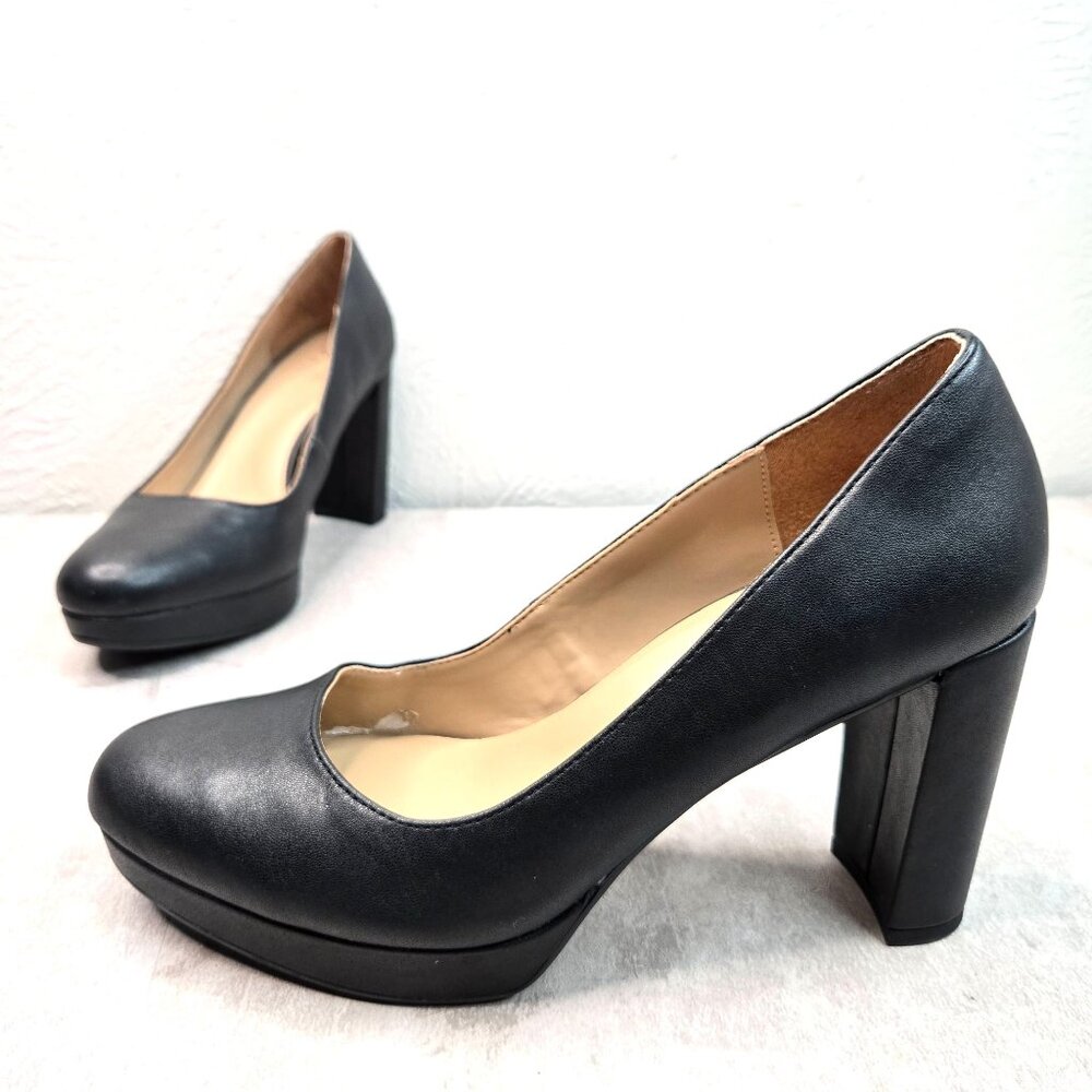 Naturalizer Block Heel Pumps 8.5 Wide Fit Minimalist Comfort Heeled Dress Shoes